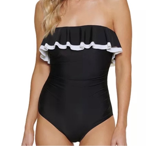 New Tommy Hilfiger Women's Bandeau One Piece Swimsuit_Navy&white_size 10 - Picture 2 of 10